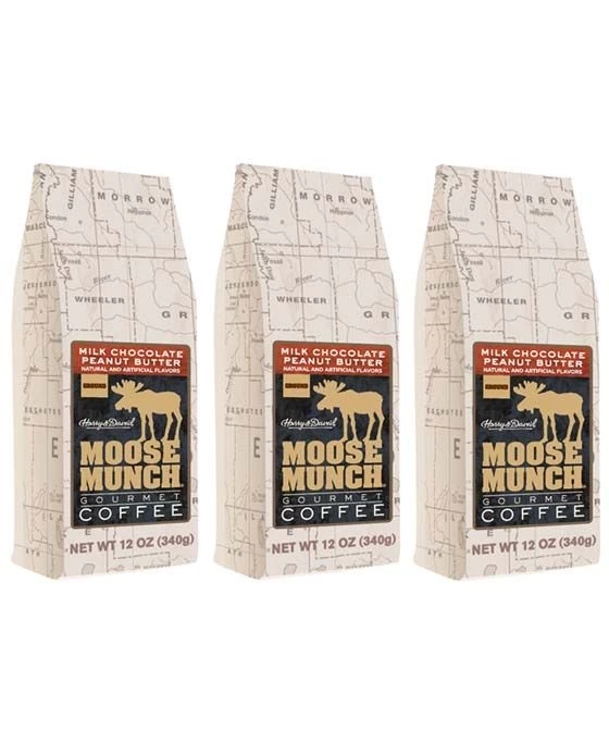 Harry & David Moose Munch Milk Chocolate Peanut Butter Ground Gourmet Coffee 3 Bags 3 Harry & David Moose Munch Milk Chocolate Peanut Butter Ground Gourmet Coffee 3 Bags