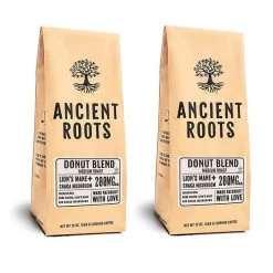 Optimal Coffee Shop 29 Ancient Roots Donut Shop Flavored Mushroom CoffeeBy Corim Premium Blends 2/12 Oz Bags