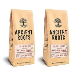 Optimal Coffee Shop 39 Ancient Roots Sea Salted Caramel Flavored Mushroom Medium Roast Ground Coffee, 2/12 Oz Bags