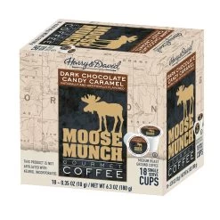 Moose Munch Northwest, Dark Chocolate Caramel, Milk Chocolate Caramel, MapleVanilla 4/18 Ct -Optimal Coffee Shop moosemunchdarkchococaramel 2